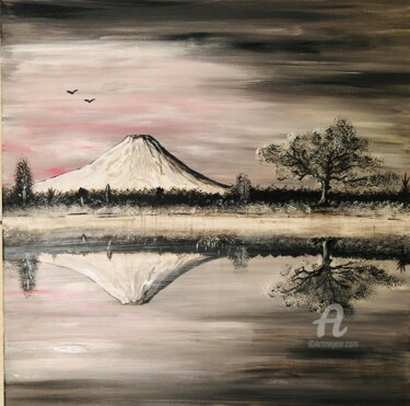 Painting titled "JAPON : Le cerisier…" by Valérie Schuler, Original Artwork, Acrylic Mounted on Wood Stretcher frame