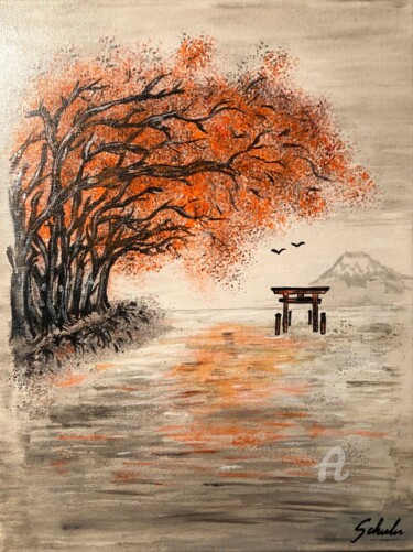 Painting titled "JAPON : Les arbres…" by Valérie Schuler, Original Artwork, Acrylic Mounted on Wood Stretcher frame