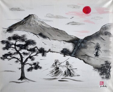 Malerei mit dem Titel "JAPON: Le combat de…" von Valérie Schuler, Original-Kunstwerk, Acryl Auf Keilrahmen aus Holz montiert
