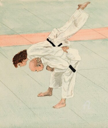 Painting titled "Judo" by Valérie Schuler, Original Artwork, Acrylic Mounted on Wood Stretcher frame
