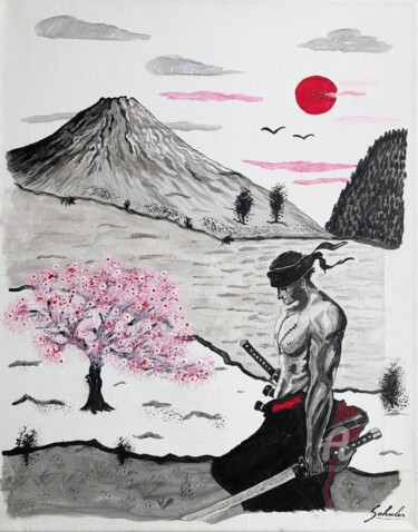 제목이 "Manga Zoro One piece"인 미술작품 Valérie Schuler로, 원작, 아크릴 나무 들것 프레임에 장착됨