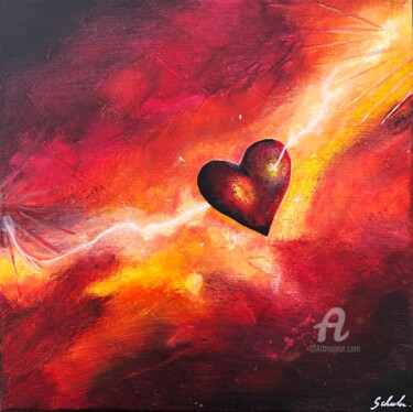 Painting titled "Fusion (Coeur, roug…" by Valérie Schuler, Original Artwork, Acrylic Mounted on Wood Stretcher frame