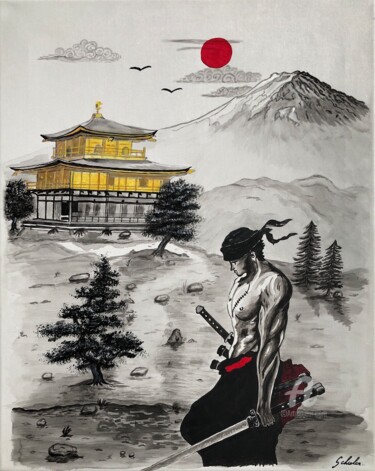 Pittura intitolato "JAPON : Le samouraï…" da Valérie Schuler, Opera d'arte originale, Acrilico