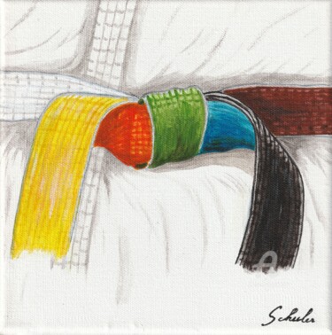 Painting titled "La ceinture de judo…" by Valérie Schuler, Original Artwork, Acrylic Mounted on Wood Stretcher frame