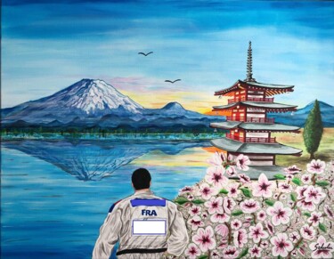 Painting titled "Judoka au Japon" by Valérie Schuler, Original Artwork, Acrylic Mounted on Wood Stretcher frame