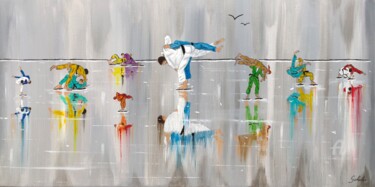 Painting titled "Judo: « hanche flot…" by Valérie Schuler, Original Artwork, Acrylic Mounted on Wood Stretcher frame