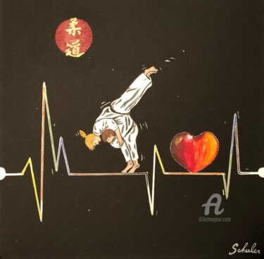 Painting titled "I love judo J’aime…" by Valérie Schuler, Original Artwork, Acrylic Mounted on Wood Stretcher frame