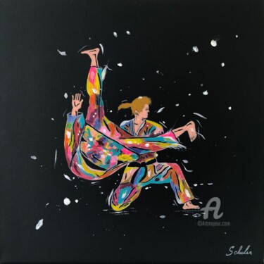 Schilderij getiteld "Judo : uki otoshi e…" door Valérie Schuler, Origineel Kunstwerk, Acryl Gemonteerd op Frame voor houten…