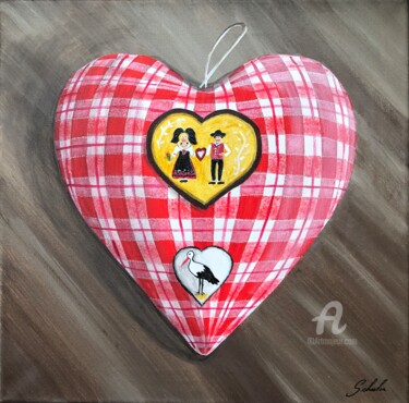 Painting titled "Coeur alsacien" by Valérie Schuler, Original Artwork, Acrylic Mounted on Wood Stretcher frame