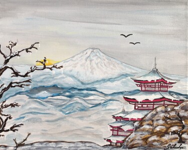 Painting titled "L’hiver au Japon (s…" by Valérie Schuler, Original Artwork, Acrylic Mounted on Wood Stretcher frame