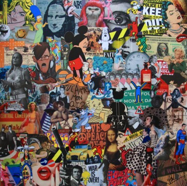 Collages titled "Crazy World" by Valérie Weiland (VALpapers), Original Artwork, Collages Mounted on Wood Stretcher frame