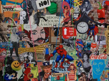 Collages titled "1:46 sharp !" by Valérie Weiland (VALpapers), Original Artwork, Collages Mounted on Wood Stretcher frame