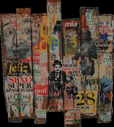Collages getiteld "Palissade 2" door Valérie Weiland (VALpapers), Origineel Kunstwerk, Collages Gemonteerd op Houten paneel