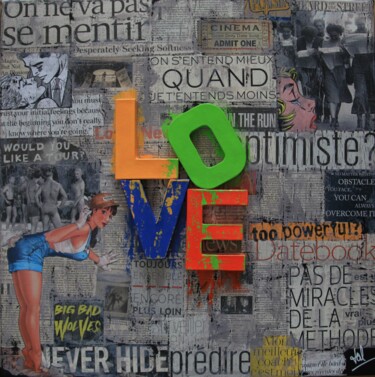 Collages intitolato "Tainted Love" da Valérie Weiland (VALpapers), Opera d'arte originale, Collages Montato su Telaio per ba…