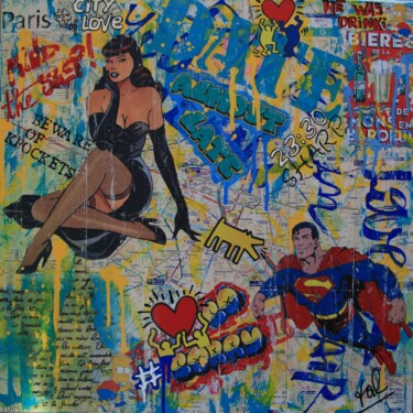 Collages titled "Late Date" by Valérie Weiland (VALpapers), Original Artwork, Collages Mounted on Wood Stretcher frame