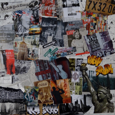 Collages titulada "Broadway Blues" por Valérie Weiland (VALpapers), Obra de arte original, Collages Montado en Bastidor de c…