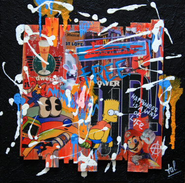 Collages titled "Disrespect" by Valérie Weiland (VALpapers), Original Artwork, Collages Mounted on Wood Stretcher frame