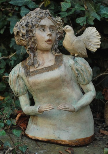 「La colombe」というタイトルの彫刻 Valérie Zahoneroによって, オリジナルのアートワーク, 粘土