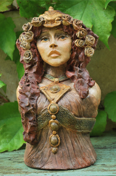 Sculpture intitulée "La belle aux roses" par Valérie Zahonero, Œuvre d'art originale, Argile