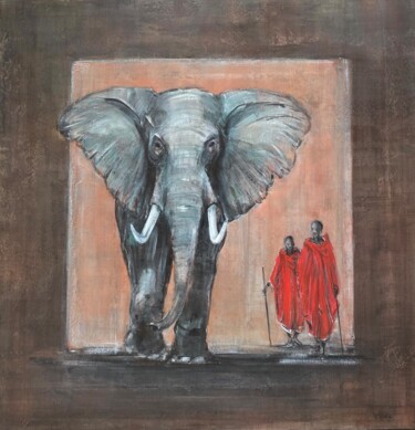 Peinture intitulée "Eléphant et ses mas…" par Valérie Chrétien, Œuvre d'art originale, Acrylique