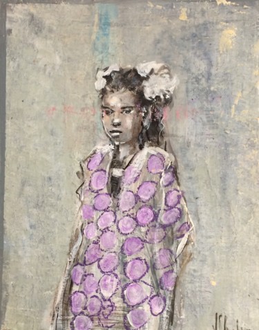 Peinture intitulée "fille aux rubans" par Valérie Chrétien, Œuvre d'art originale, Acrylique