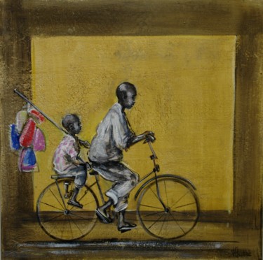 Schilderij getiteld "Vélo" door Valérie Chrétien, Origineel Kunstwerk, Acryl
