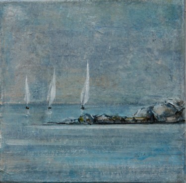 Peinture intitulée "20X20cm -Voiles bla…" par Valérie Chrétien, Œuvre d'art originale, Acrylique