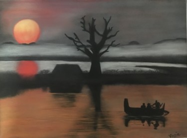 Drawing titled "Le lac" by Valerie Cipollina, Original Artwork, Pastel