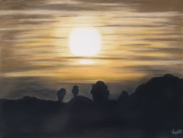 Dessin intitulée "Coucher de soleil" par Valerie Cipollina, Œuvre d'art originale, Pastel