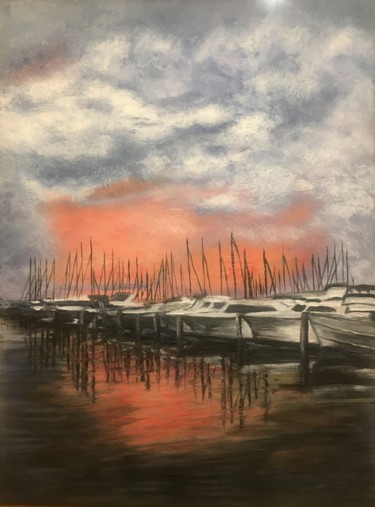 Painting titled "Les bateaux" by Valerie Cipollina, Original Artwork, Oil