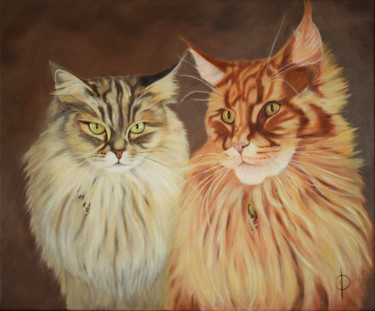 Painting titled "Pasha et Garou" by Valérie Domenjoz, Original Artwork, Oil