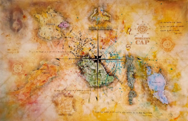 Pintura intitulada "Carte d'un monde au…" por Valérie Domenjoz, Obras de arte originais, Acrílico