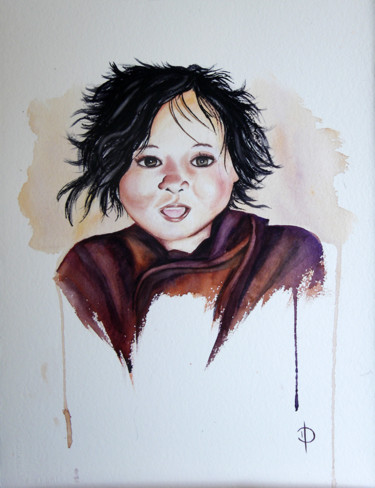 Painting titled "Fillette" by Valérie Domenjoz, Original Artwork, Watercolor