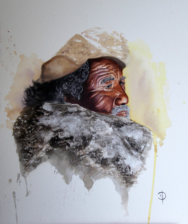 Painting titled "Vieil Homme" by Valérie Domenjoz, Original Artwork, Watercolor