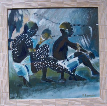 Peinture intitulée "Africains bleus" par Valérie Eymeric, Œuvre d'art originale