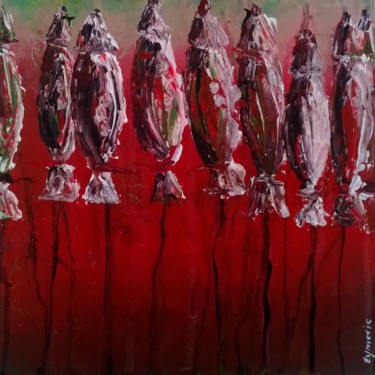 Peinture intitulée "parasols rougeoyants" par Valérie Eymeric, Œuvre d'art originale, Acrylique