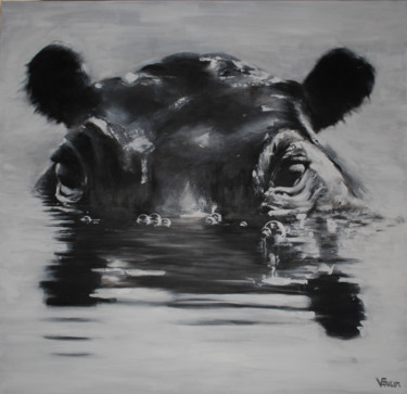 Peinture intitulée "hippopotame" par Valérie Faucon, Œuvre d'art originale, Acrylique