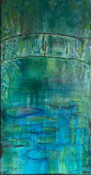 Painting titled "Pont de giverny" by Valérie Faucon, Original Artwork, Acrylic Mounted on Wood Stretcher frame