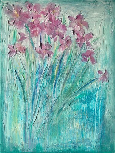 Painting titled "Floraison" by Valérie Faucon, Original Artwork, Acrylic Mounted on Wood Stretcher frame