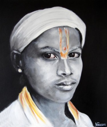 Schilderij getiteld "indian young boy 23" door Valérie Faucon, Origineel Kunstwerk, Acryl