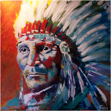 Painting titled "sitting-bull.jpg 33" by Valérie Faucon, Original Artwork, Acrylic