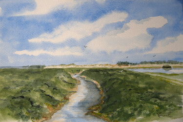 Painting titled "5 - La baie d'Authi…" by Valérie Frenel, Original Artwork, Watercolor