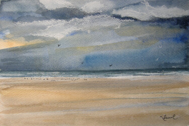 Painting titled "6 - Fort Mahon - La…" by Valérie Frenel, Original Artwork, Watercolor