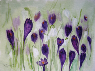 Painting titled "HS04 Crocus" by Valérie Frenel, Original Artwork, Watercolor