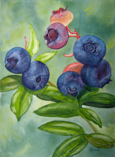 Painting titled "HS08 Myrtilles" by Valérie Frenel, Original Artwork, Watercolor