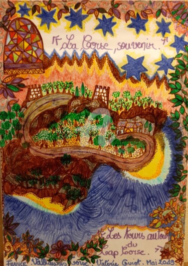 Σχέδιο με τίτλο "Les tours autour du…" από Valerie Guiot, Αυθεντικά έργα τέχνης, Μαρκαδόρος
