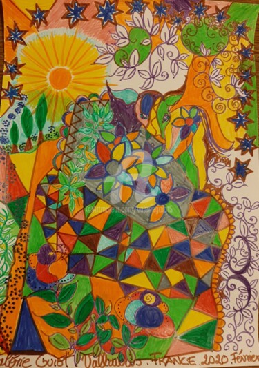 Drawing titled "Mosaïques - vitraux…" by Valerie Guiot, Original Artwork, Marker