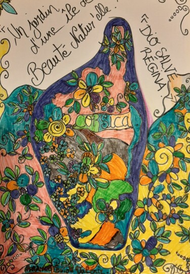 Jardin d'une île de beauté Dessin intitulée "Jardin d'une île de…" par Valerie Guiot, Œuvre d'art originale, Marqueur