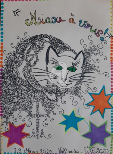Drawing titled "WILLY LE CHAT." by Valerie Guiot, Original Artwork, Marker