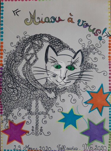 Dibujo titulada "WILLY LE CHAT." por Valerie Guiot, Obra de arte original, Rotulador